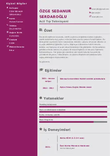 Acil Tıp Teknisyeni CV Örnekleri cv indir